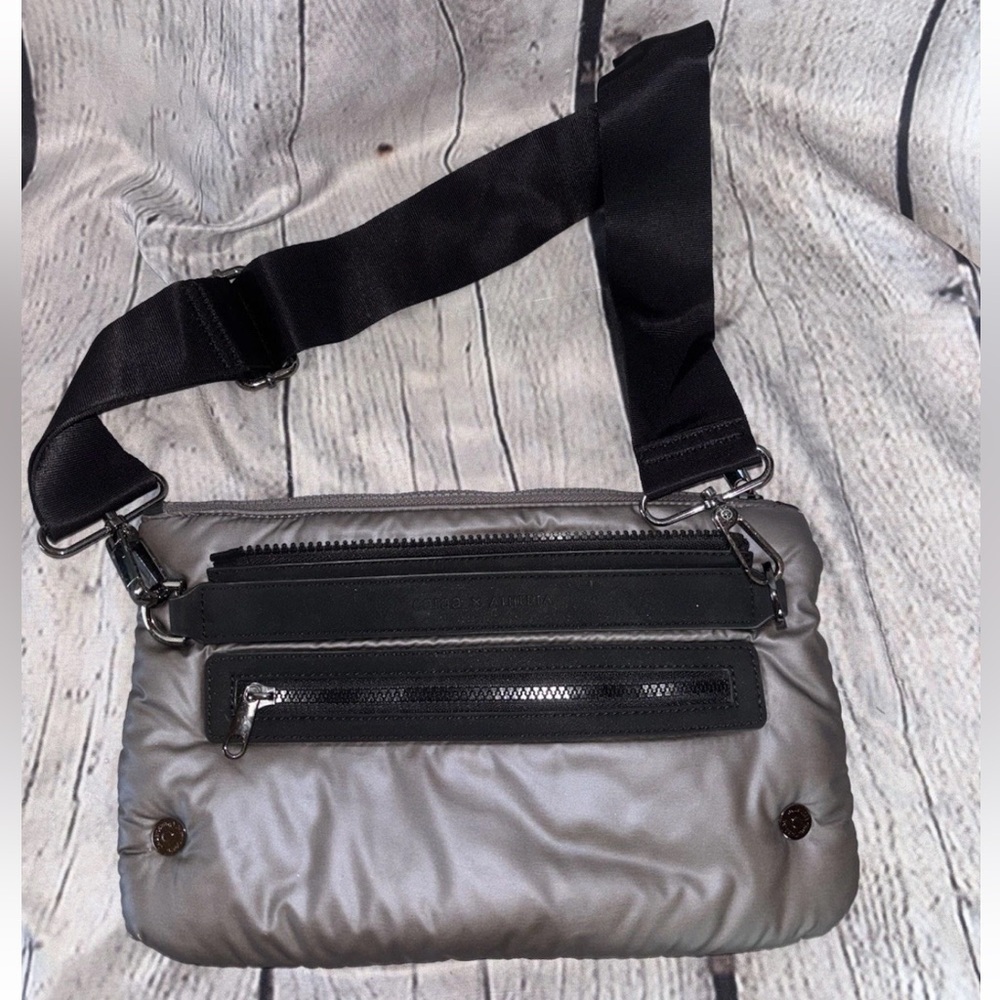 CARAA Athleta Puffer Gray Black Convertible Sling Chest Belt Bag Adjustable